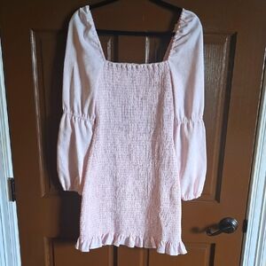 Gianni Bini-Pink/white long sleeved square neck fitted dress Sz S